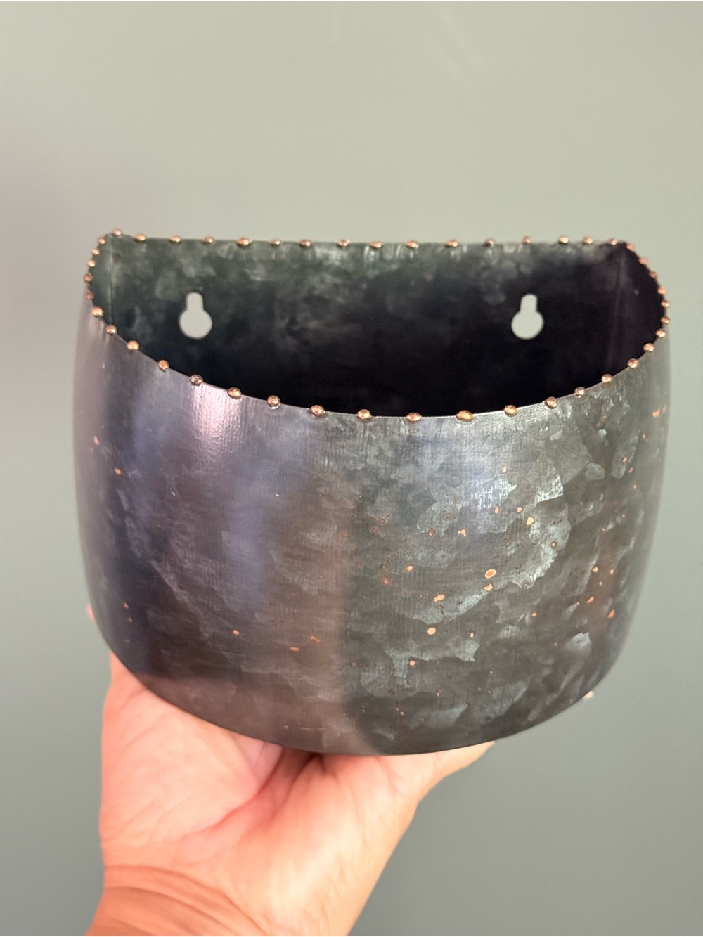 Handcrafted beaded brass & Black Metal Wall Pocket Planter 4x7”